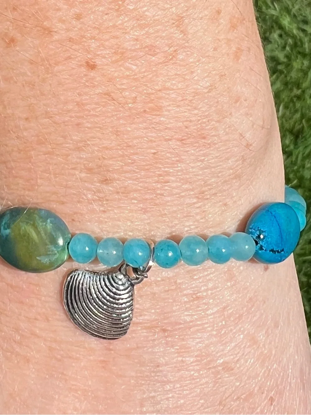 Turquoise Bead memory wire Bracelet and Earrings Set - Women Jewelry